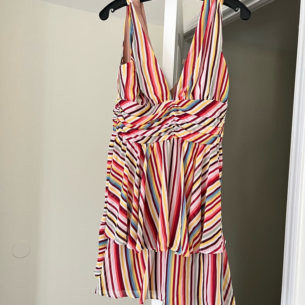 Wayf red multicolor dress sleeveless v neck party large fits size 10